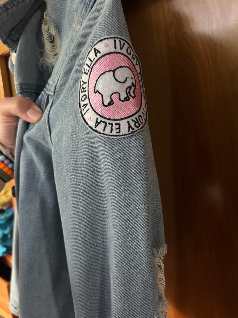 Ivory Ella Light Blue Denim Jacket with Patches - Picture 3 of 4
